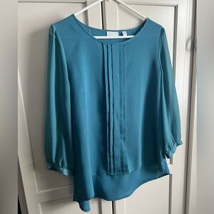 New York & Company Aqua Pleated Blouse